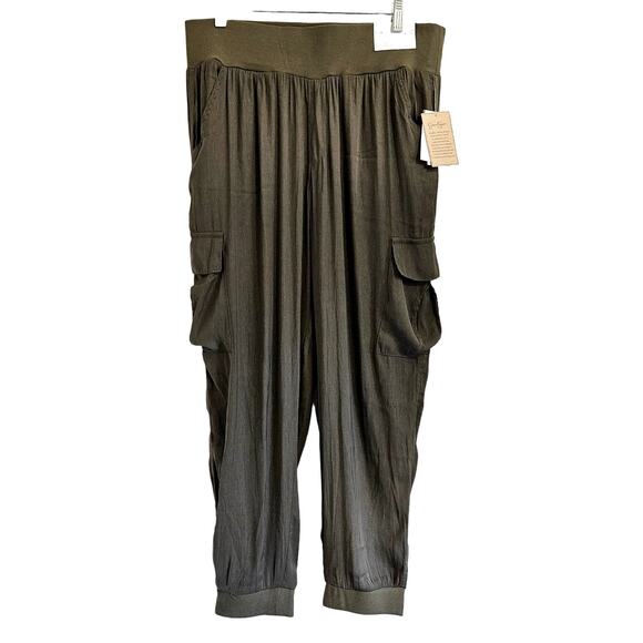 Jessica Simpson Pull-On Soft Utility Joggers Kalamata Military Green Size Large - Picture 2 of 6